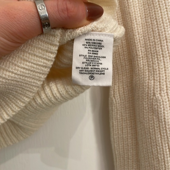 Theory One Shoulder Fold-Over Wool Blend Ribbed Sweater - Picture 2 of 4